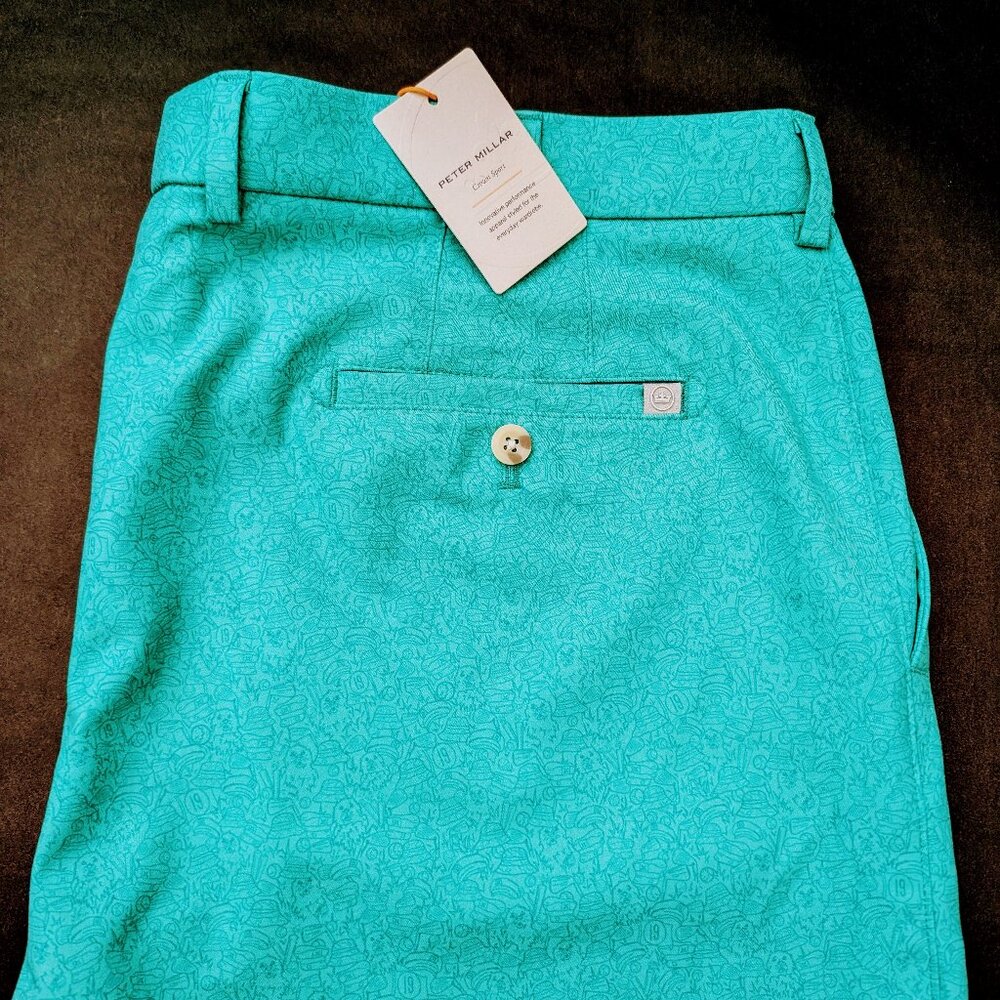 Peter Millar Crown Sport Salem Performance Stretch Shorts Golf Print Green 40